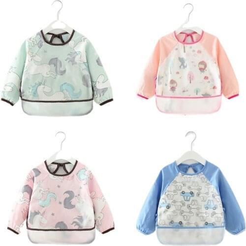 Kids Bandana Bibs Cartoon Baby Bibs Waterproof Infant Eating Children Drawing Long Sleeve Apron Baby Self Feeding Burp Cloths
