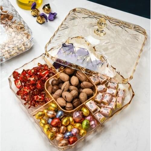 European style Dried fruit plates Compartment With cover Home living room Plastic transparent candy boxes trays decorative