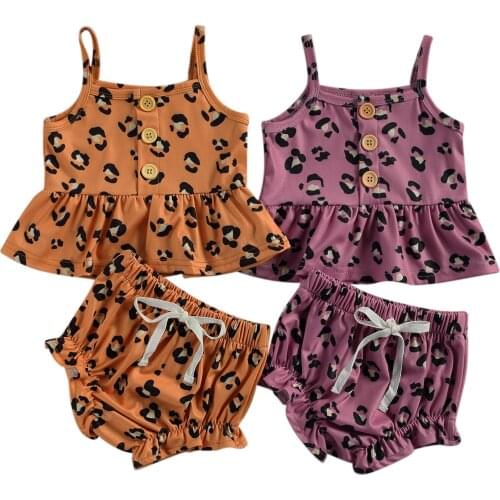 0-24M Newborn Baby Girls 2-piece Outfit Set Sleeveless Leopard Tops+Shorts Set for Kids Girls