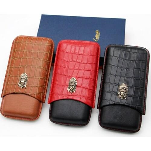 LUBINSKI High Grade Leather Cigar Case Travel Case Mini Humidor Holder 3 Tube Crocodile Grain With Gift Box For COHIBA