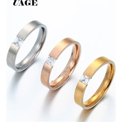 UAGE Fashion Simple Zirconia Stainless Steel Women 's Rings 4 mm Width Rose Gold Color Finger Jewelry Gift For Girl