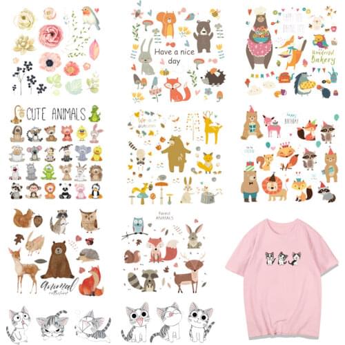 Cartoon Cute Animal Patch Set Heat Transfer Stickers Stripes for Clothing Kids T-shirt Flamingo Cat Owl Dog Patches for Clothes