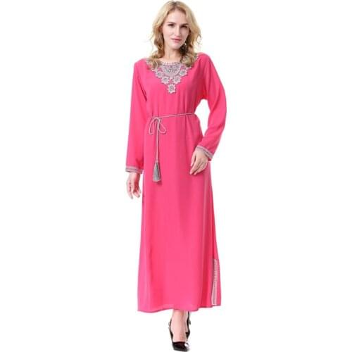 Muslim Women Girls Long Sleeve Dubai Dress Fashion Embroidery Abaya Jalabiya Islamic Moroccan Robe