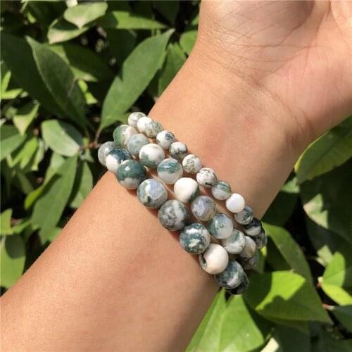 Natural 128 Faceted Green Tree Agate Bracelet Round Bead Crystal Healing Stones For Women And Men Jewelry