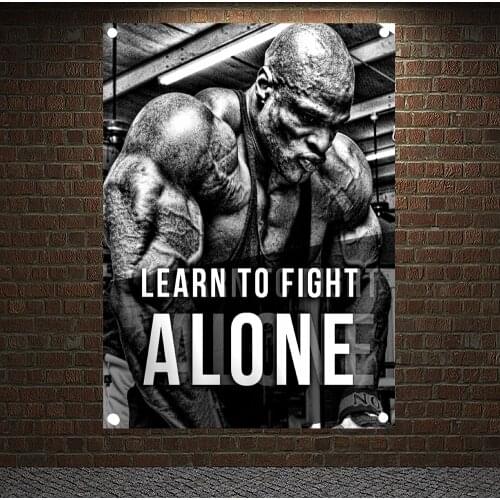 LEARN TO FIGHT ALONE Motivational Workout Poster Canvas Painting Exercise Fitness Banners Flags Bodybuilding Sports Gym Decor