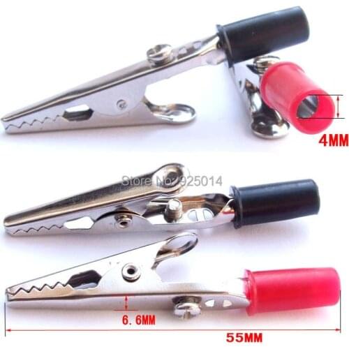 Plastic 55MM Test Hook Alligator Clip Clamp with Banana jack PCB Power Test Probes Soldering 10 black + 10 red 20 PCS/lot