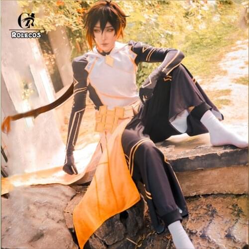 ROLECOS Game Genshin Impact Zhongli Cosplay Costume Zhongli Cosplay Costume Woman Men Uniform Halloween Dress Belt Full Set