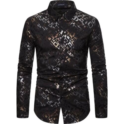 Spring New Style Foreign Trade Casual MENS Long-sleeved Shirt Digital Bronzing Printed Elasticity Mens Dress Shirts