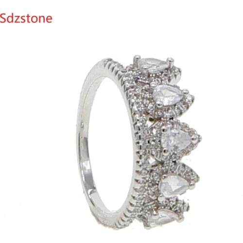 Sdzstone AAA Drop Zirconia Princess Crown Rings For Wome Micro Pave Setting Engagement Wedding Rings Female Anel Accessories