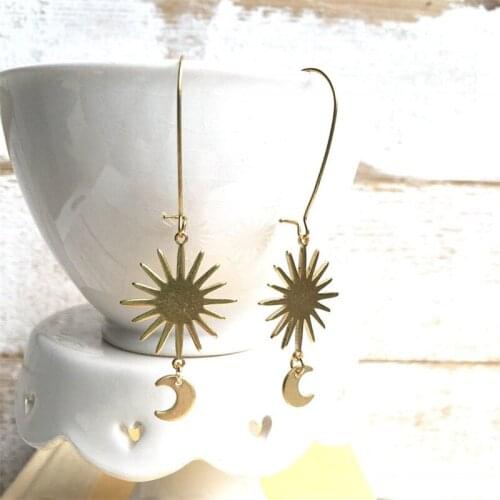 Star & Moon Earrings Gold Sun Crescent Moon Earrings Celestial Jewelry Moon Earrings Gold Star Astronomy Night Sky Earrings