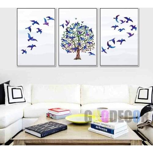 Nordic Trees Birds Canvas Painting HD Print Home Decoration Living Room Modular Wall Art Poster Kids Room Wall Pictures