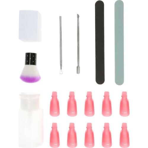 Gel Nail Polish Remover Kit with Wipe Cotton Pads 10 Pcs Nail Clips Caps 2 Pcs Nail File Triangle Cuticle Pusher for Nail Kit