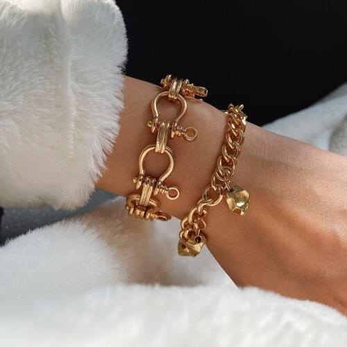 Punk Mai Hip Hop Metal Cool Trendy Thick Chain Accessories Personality Cuban Skull Pendant Set Aesthetic Bracelet Women
