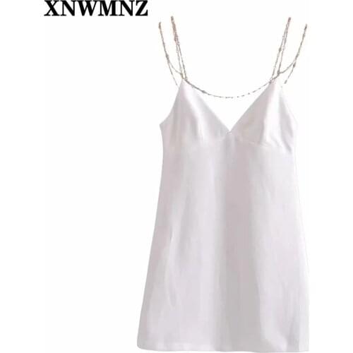 XNWMNZ Za Summer Jewel Strap Woman Dresses Sleeveless Backless White Sundress Fashion Back Zip Sexy Club Dress Woman Mini Dress