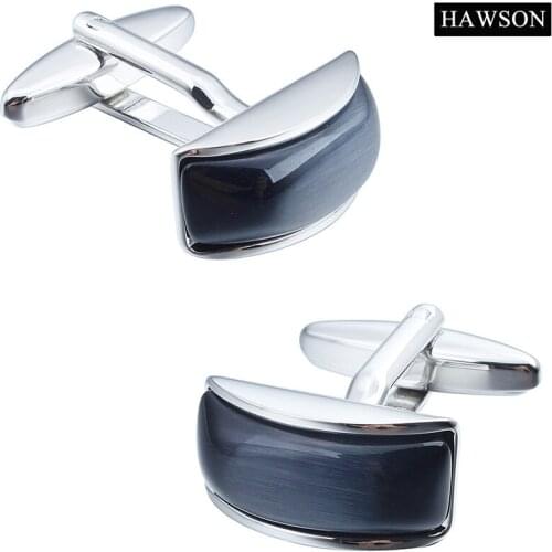 HAWSON Black Cats Eye Stone Cufflinks for Mens Shirts Jewelry Wedding Accessories Super Quality