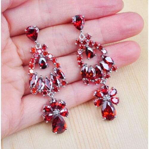 Brand High Quality AAA+ Cubic Zirconia Red Crystal Large Drop Earrings For Women Fashion Wedding Party Jewelry EA005