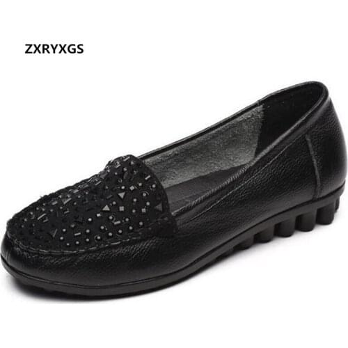 Promotion 2020 New Rhinestone Genuine Leather Shoes Women Flats Shoes Fashion Elegant Comfortable Shoes Flat Casual Shoes