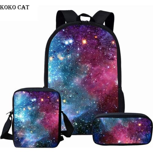 KOKO CAT Galaxy Space Printed Women Travel Bagpack Teenagers Girls School Bags Set Children Rucksack Mochila Infantil Escolares