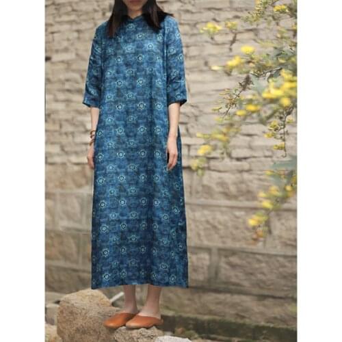 Chinese Style Digital Printing Pure Ramie Dress WomenS Summer Long Dress Womens Summer Dresses