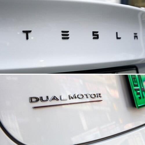 For Tesla Letters Badge Dual Motor Emblem Metal Car Logo Style Sticker For Model 3 X Y S Accessories Rear Trunk Decal Label Tag