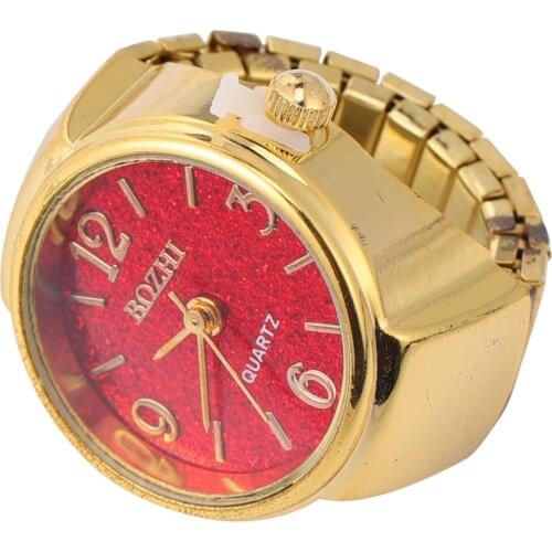 1 Pc Retro Ring Shaped Watch Fashion Exquisite Quartz Watch Digital Ring Watch for Man Women (Golden Red)