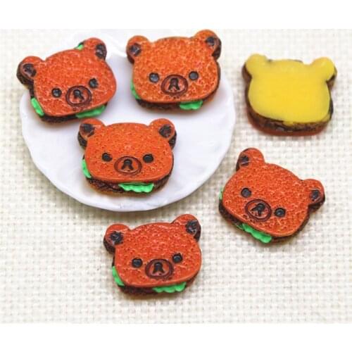 10PCS Bear Hamburger Resin Flat back Cabochon imitation Food Art Supply Decoration Charm Craft