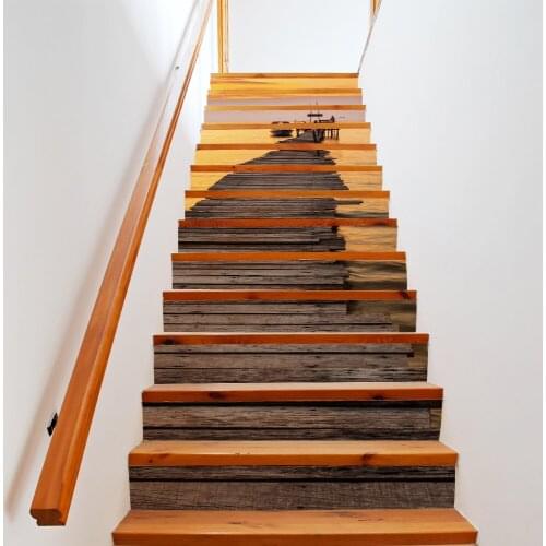 13pcs/set Bridge Lake 3D Stair Stickers Waterproof Removable Self-adhesive DIY Wall Floor Decals Home Decor Stickers 18*100cm