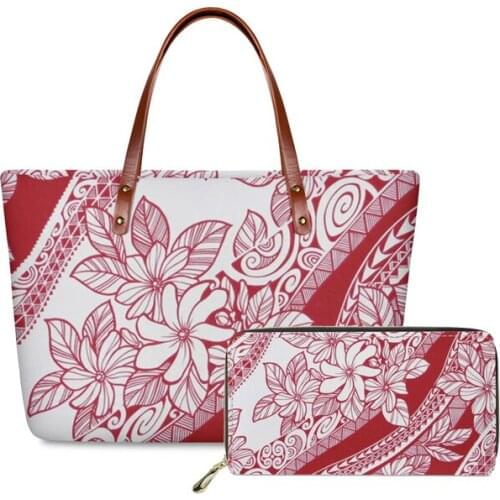 Women Custom mode 2pcs/set Handbags Polynesian Traditional Tribal Print Shoulder Bags for Women Large Tote Bag Purse Wallet