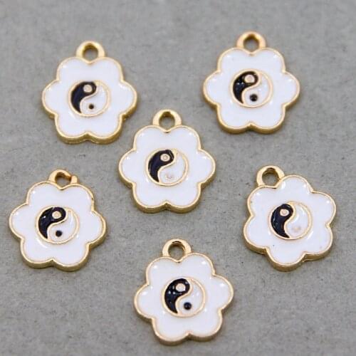 6pcs Hot Sale Metal 14*16*2mm Drip Oil Flower Charms Enamel Tai Chi Yin Yang Bagua Pendant Charm DIY Earring Accessories