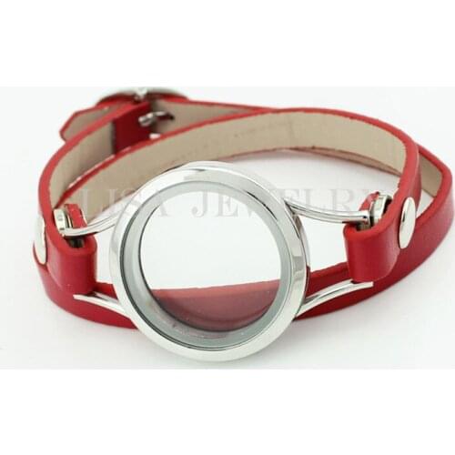New 8pcs/lot red authentic leather floating charms memory living 30mm glass lockets bracelet