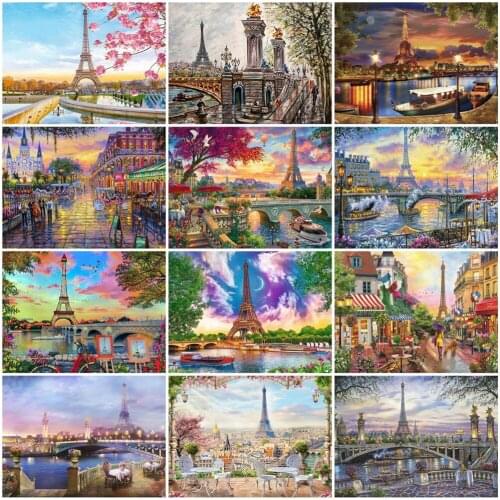 Huacan Full Diamond Mosaic City Eiffel Tower 5D Diamond Rhinestones Paintings Landscape Cross Stitch Embroidery Home Decor