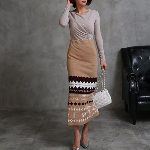 Free Shipping 2020 New Fashion Long Maxi Autumn And Winter High Waist Vintage Stretch Straight Women S-XL Geometric Skirts