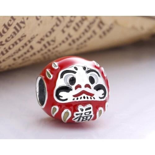 Free Shipping Authentic 925 Sterling Silver Red Daruma Doll Charm Fit Original Pandora Bracelet For Women DIY Jewelry S925 Bead