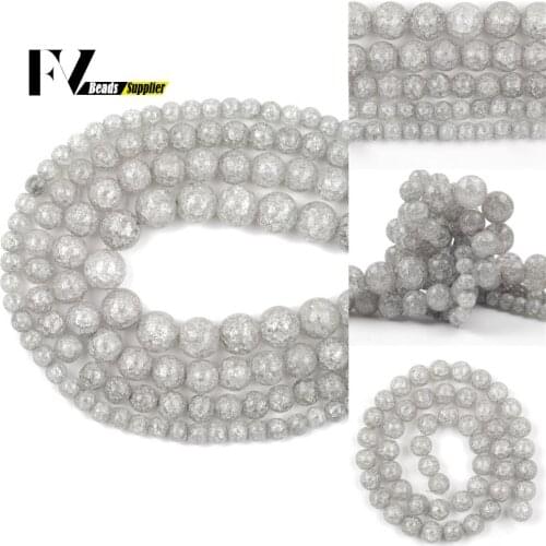 Natural Gray Snow Cracked Crystal Stone Beads Round Loose Spacer Beads For Jewelry Making Diy Bracelet Necklace 6 8 10 12mm 15