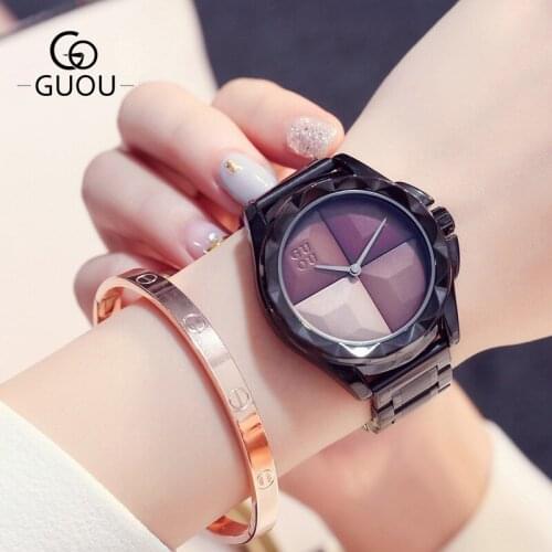 Fashion GUOU Brand Large Dial Casual Watch Lady Simple Steel Waterproof Watches Womans Personality Gift Quartz Wristwatches