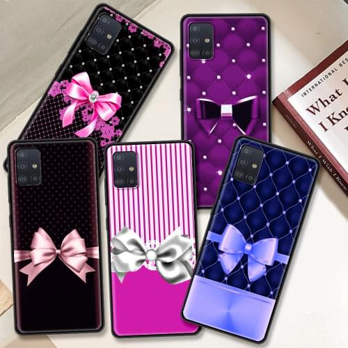 Case For Samsung Galaxy A51 A71 A02s A21s A31 A41 A11 A01 M30s M31 M51 Black Silicone funda Phone Cover Cute Bow
