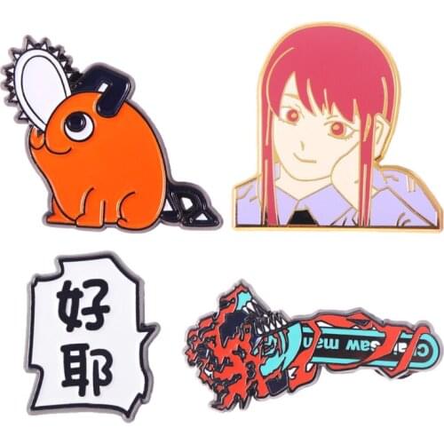 Anime Chainsaw Man Enamel Pins Denji Makima Power Pochita Cosplay Brooch Pin keychain keyring Collection Gift Prop
