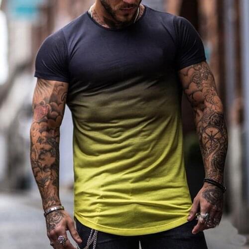 Summer Short-Sleeved T-Shirt Male Tide Brand Gradient Round Neck Stretch Large Size Loose Men T-Shirt MenS Clothing Tops