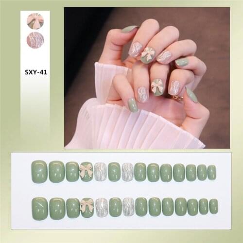 Jelly Nail Piece 24 PCS Adhesive Round/Flat/Pointed Tip Manicure Patch with Decor False Nails Save Time Nail Patch NE