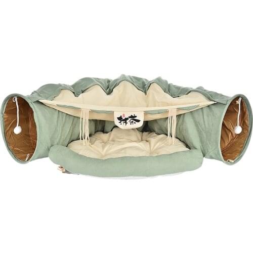 Pet Toys Collapsible Removeable Cat Tunnel Bed Indoor Cats Tunnel Tube with Washable Mat Plush Balls For Cat Puppy Pet Supplies