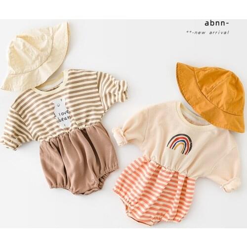 2021 Baby Bodysuits Toddler Boys Clothes Rainbow One Piece Casual Baby Outerwear Stripe Cotton Cute Infant Long Sleeve Rompers