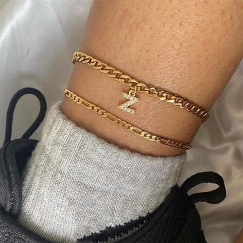 Tiny A-Z Initial Letter Anklets for Women Stainless Steel Gold Alphabet Cuban Link Anklet Bracelet Boho Jewelry Halloween Gift