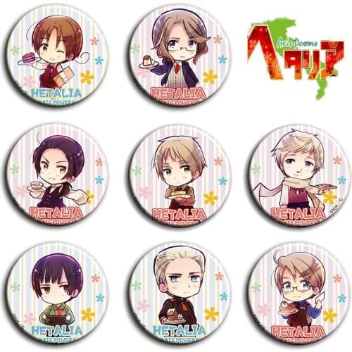 58MM Axis Powers Hetalia Candy Style Cute Badge Iron Metal Brooch Icons Round Pins