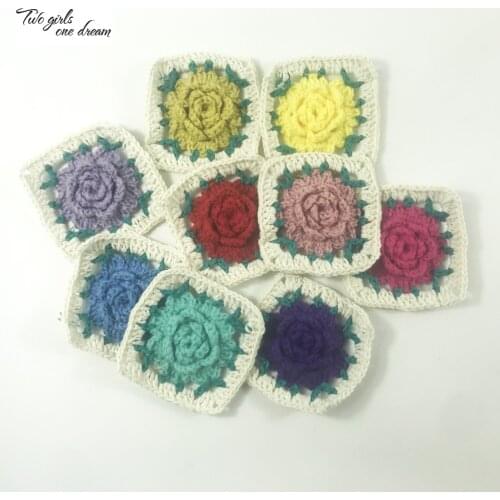Two Girls Square Handmade Flowers Cup Mats Crochet Coaster Mug Kitchen Table Place Mat Set Cloth Lace Tea Coffee Doily Pad 10CM
