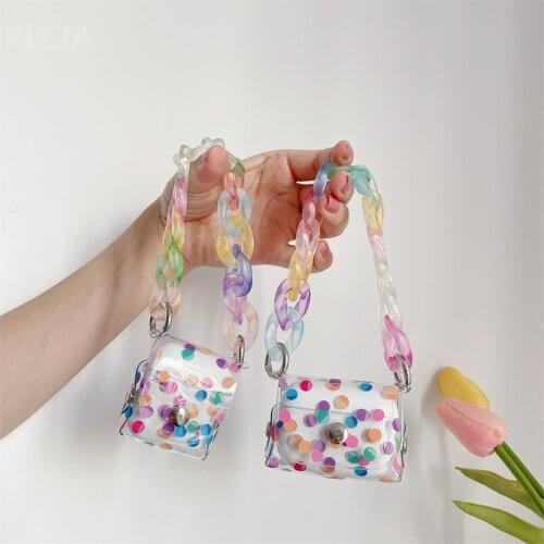 Cute Hand Chain Clear Colored Point Earphone Cases For Airpods 1 2 3 Pro Cover Silicone Headphones Case Box For air pods Fundas