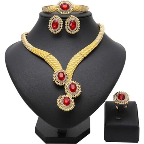 Longqu 2020 Dubai Gold wedding Jewelry set statement new design jewelry set Fashion African woman Costume Bridal Jewelry Set