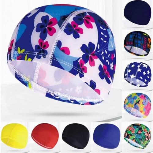 New Portable Swimming Cap Protect Ears Long Hair Sports Swim Cap Hat For Men Women Adults Fashion Print Hats Swimming Equipment
