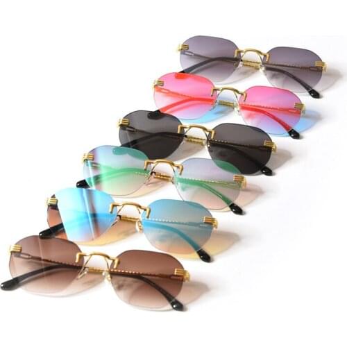 2020 New Rimless Square Sunglasses For Women Luxury Brand Sun Glasses Men Retro Alloy Red Blue Purple Mirror Eyewear Black NX