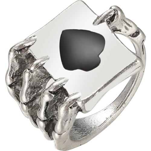 2021 New Trendy Ring Retro Exaggerated Metal Playing Cards Spades Rings for Women Men Gothic Luxury Jewelry Wholesale Bulk