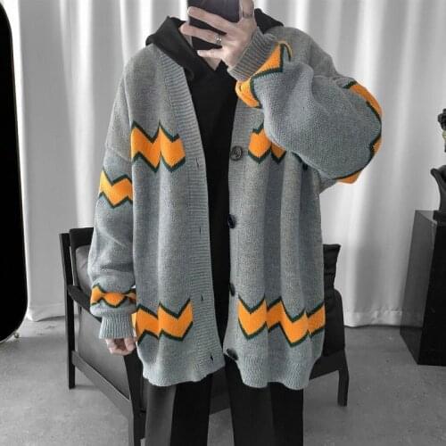 New Mens Cardigan Casual Knitted Sweater Spring And Autumn Jacket Retro Loose V-Neck Korean Ulzzang Fashion Chic 2XL